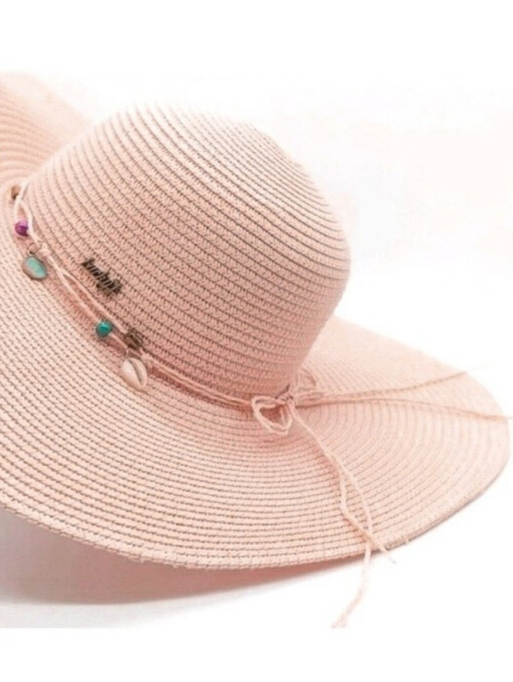 New  Blushed Rose Women's Lucky Seven Wide Soft Brim Beaded Charm PIP Sun Hat